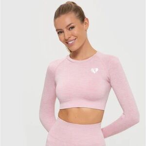 NWT Womens Best Move Seamless Long Sleeve Crop Top Light Pink Marl Medium